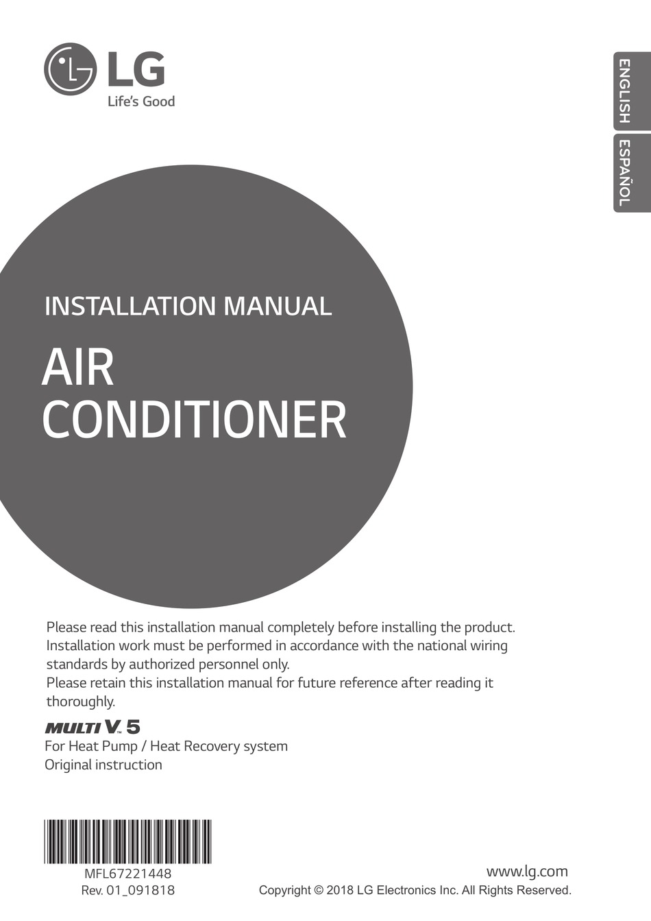 Lg Multi V 5 Arum160lte5 Installation Manual Pdf Download Manualslib