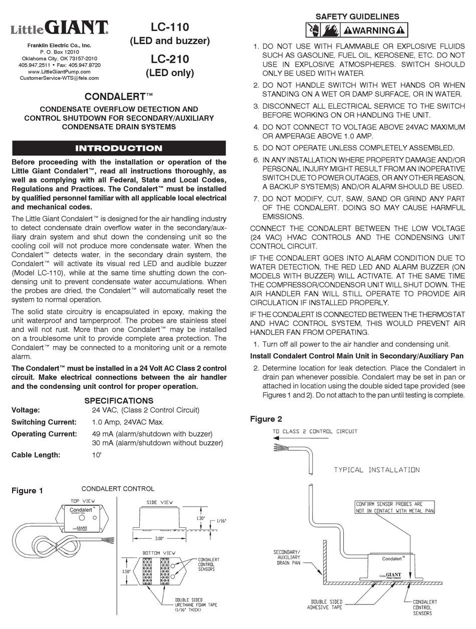 FRANKLIN ELECTRIC LITTLE GIANT CONDALERT LC-110 MANUAL Pdf Download ...