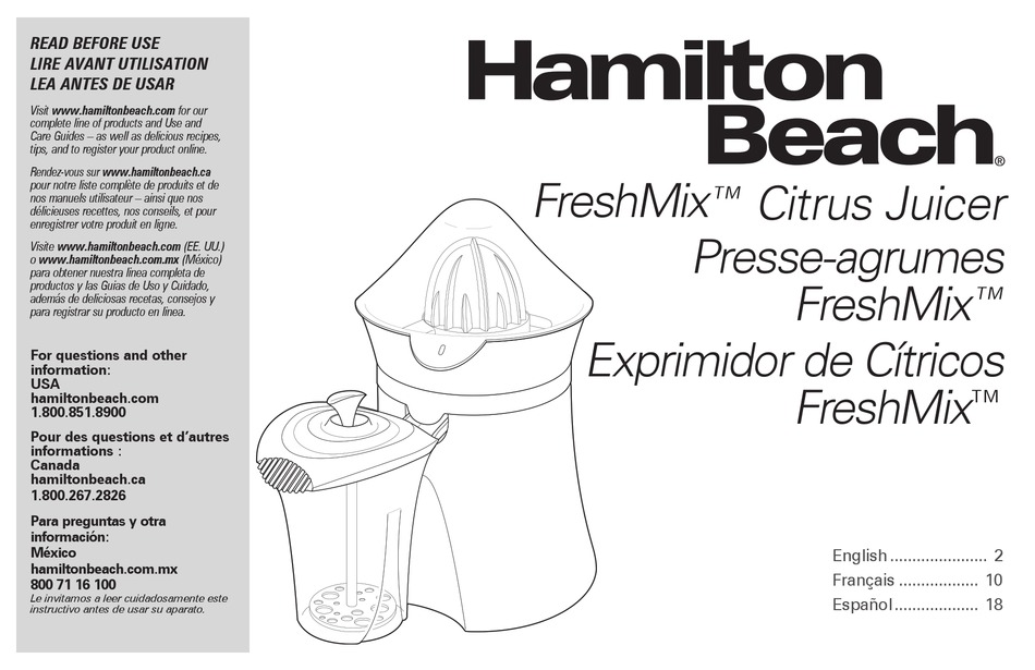 HAMILTON BEACH FRESHMIX 66333 READ BEFORE USE Pdf Download | ManualsLib