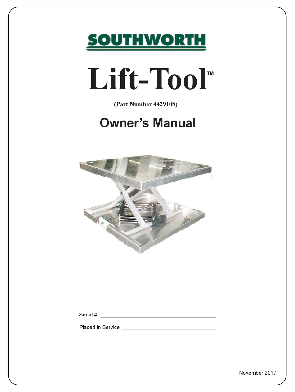 SOUTHWORTH LIFTTOOL OWNER'S MANUAL Pdf Download ManualsLib