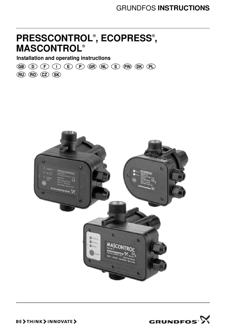 GRUNDFOS PRESSCONTROL INSTALLATION AND OPERATING INSTRUCTIONS MANUAL Pdf Download ManualsLib