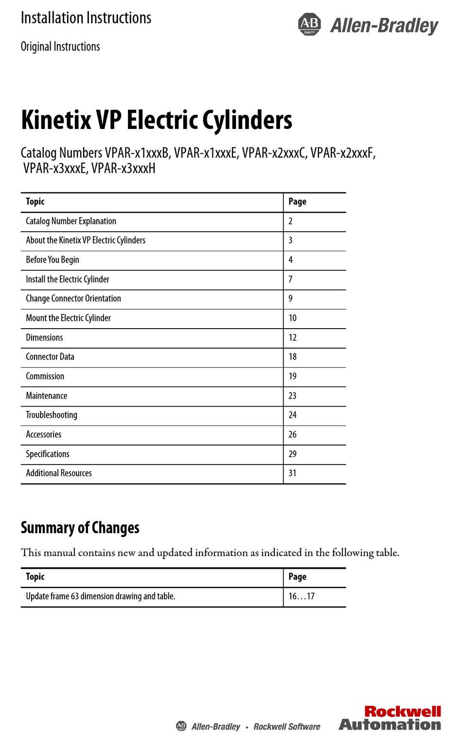 Rockwell Automation Allen Bradley Kinetix Vp Series Installation Instructions Manual Pdf