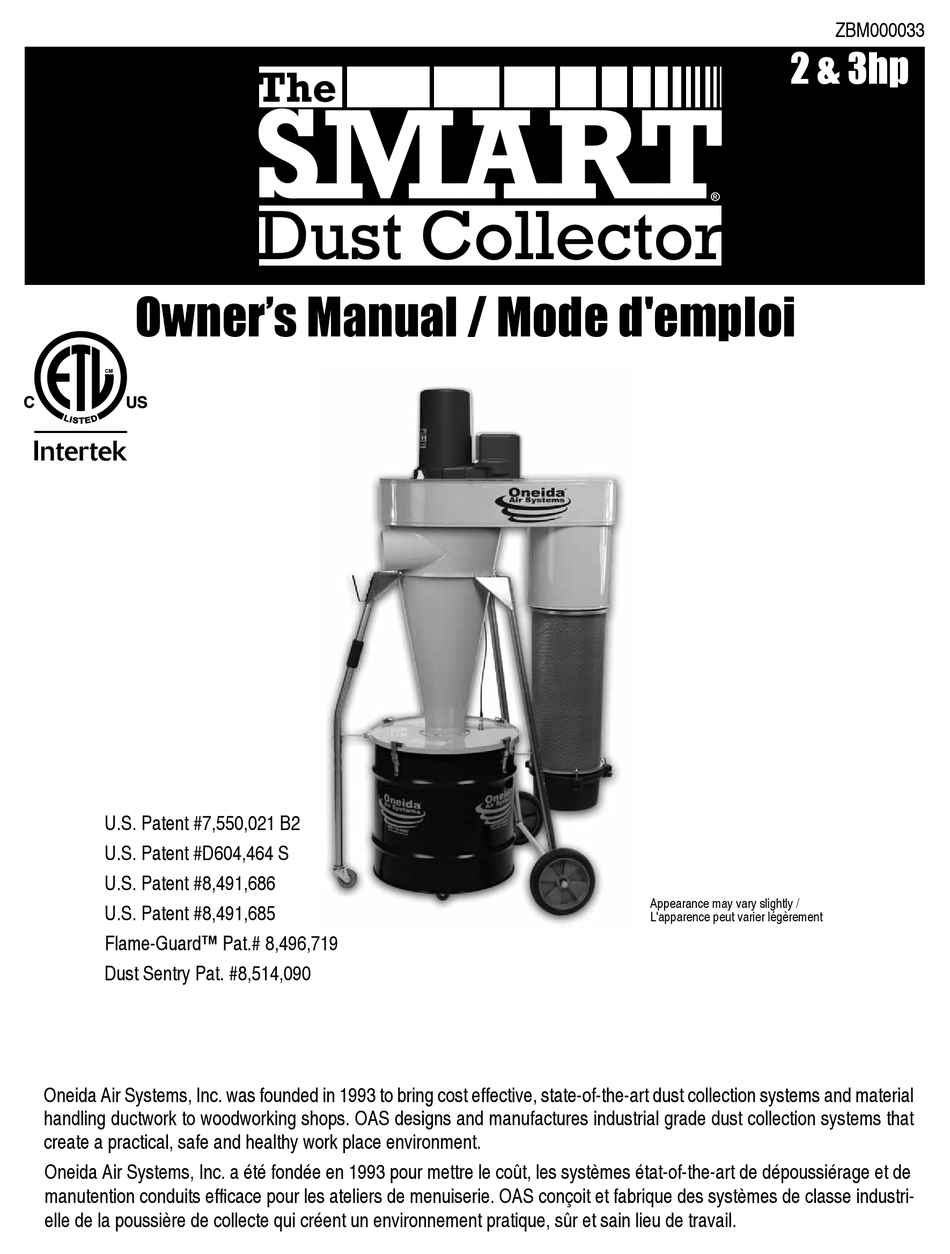ONEIDA AIR SYSTEMS SMART DUST COLLECTOR OWNER'S MANUAL Pdf Download