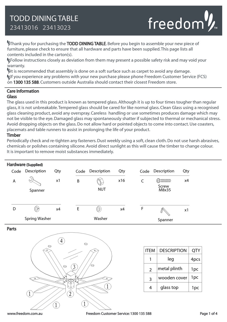 FREEDOM TODD DINING TABLE 23413016 ASSEMBLY INSTRUCTIONS Pdf Download