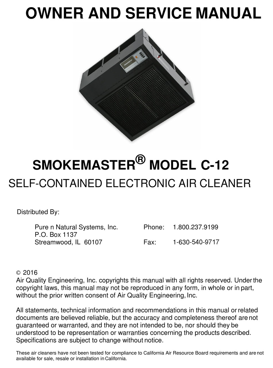AIR QUALITY ENGINEERING SMOKEMASTER C12 OWNER'S AND SERVICE MANUAL Pdf
