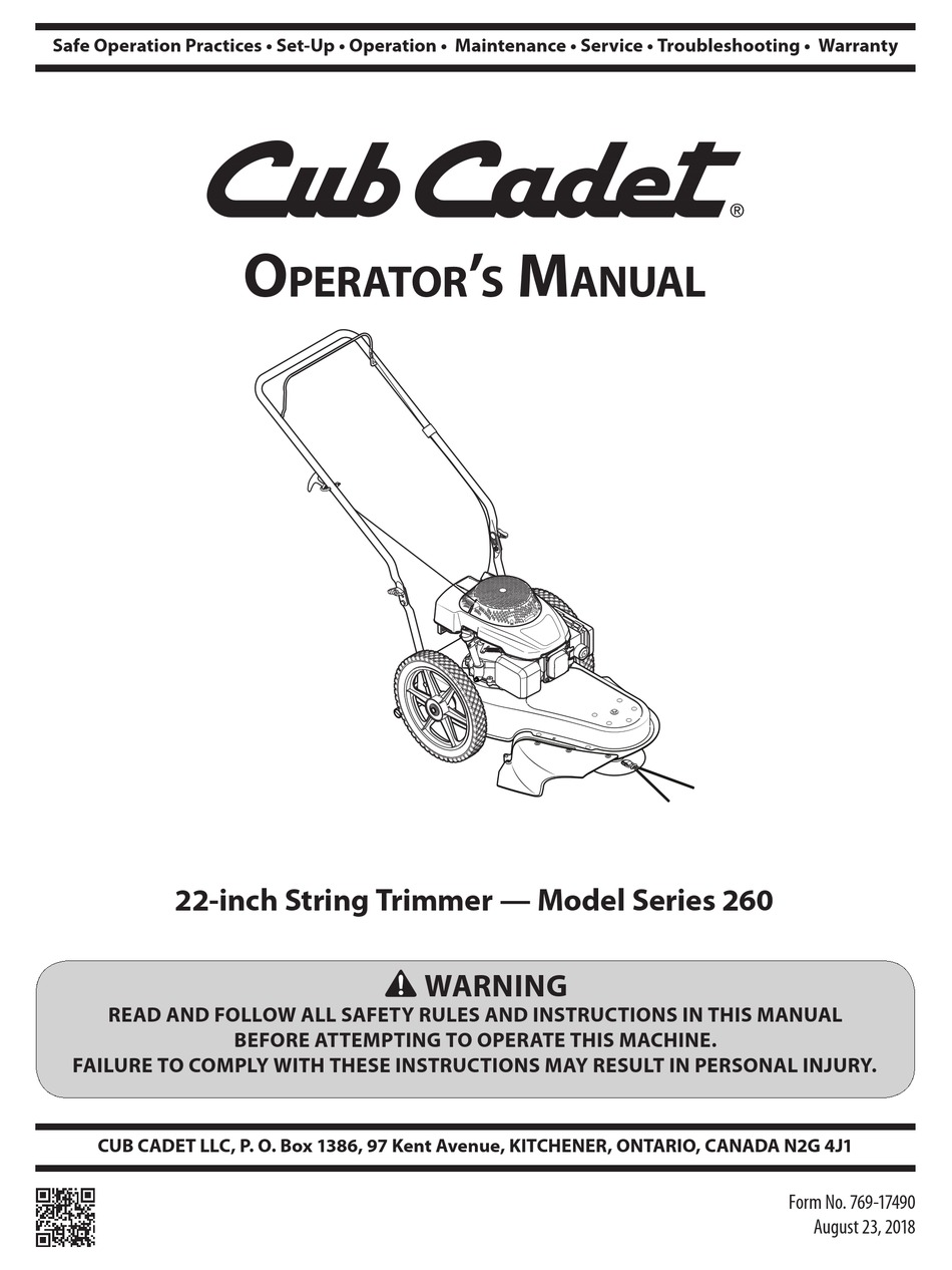 CUB CADET 260 SERIES OPERATOR'S MANUAL Pdf Download ManualsLib