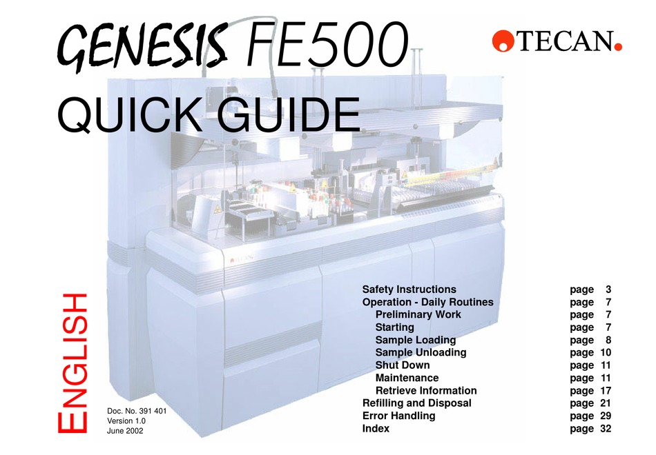 TECAN GENESIS FE500 QUICK MANUAL Pdf Download | ManualsLib