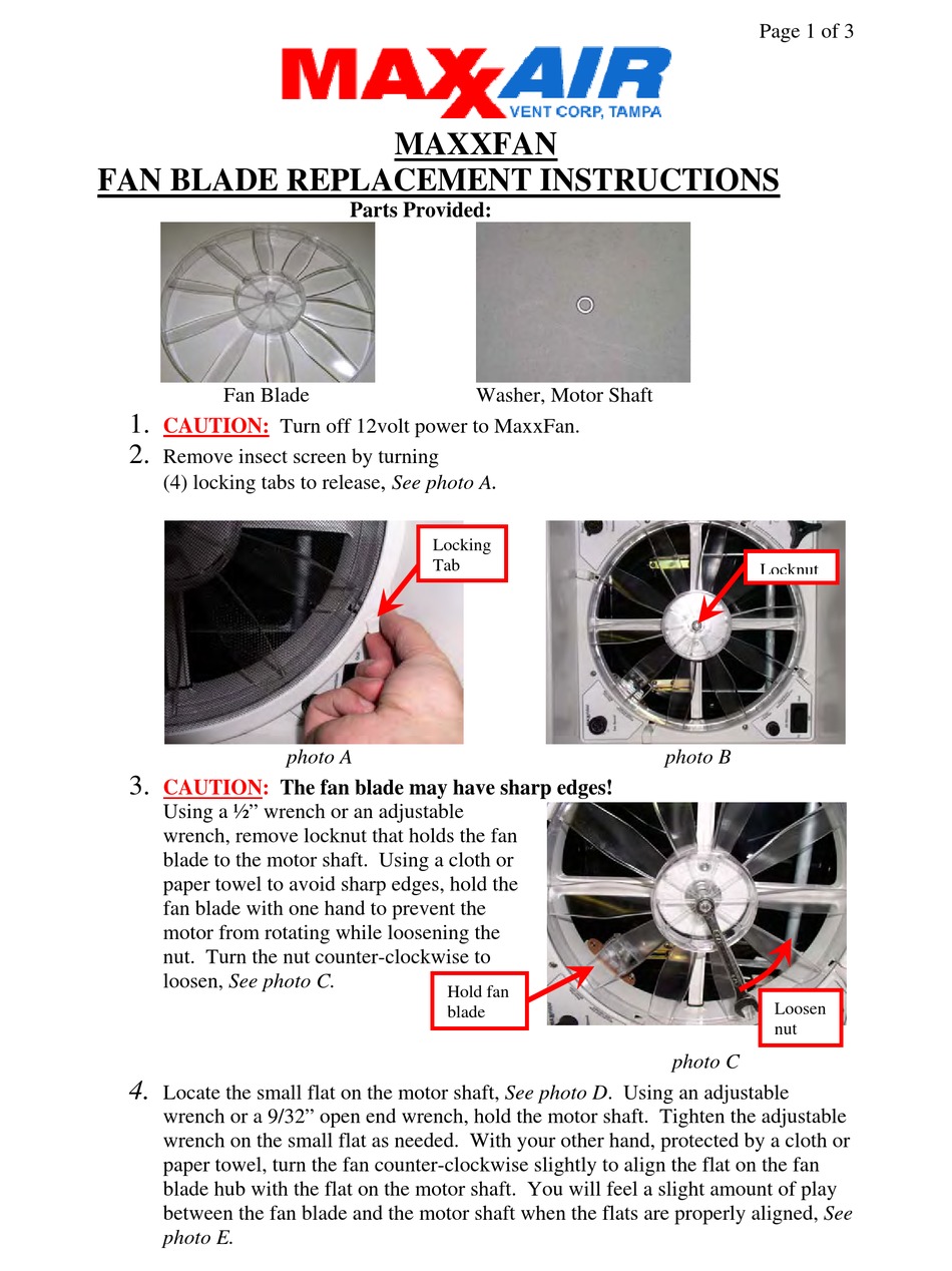 MAXXAIR MAXXFAN REPLACEMENT INSTRUCTIONS Pdf Download ManualsLib