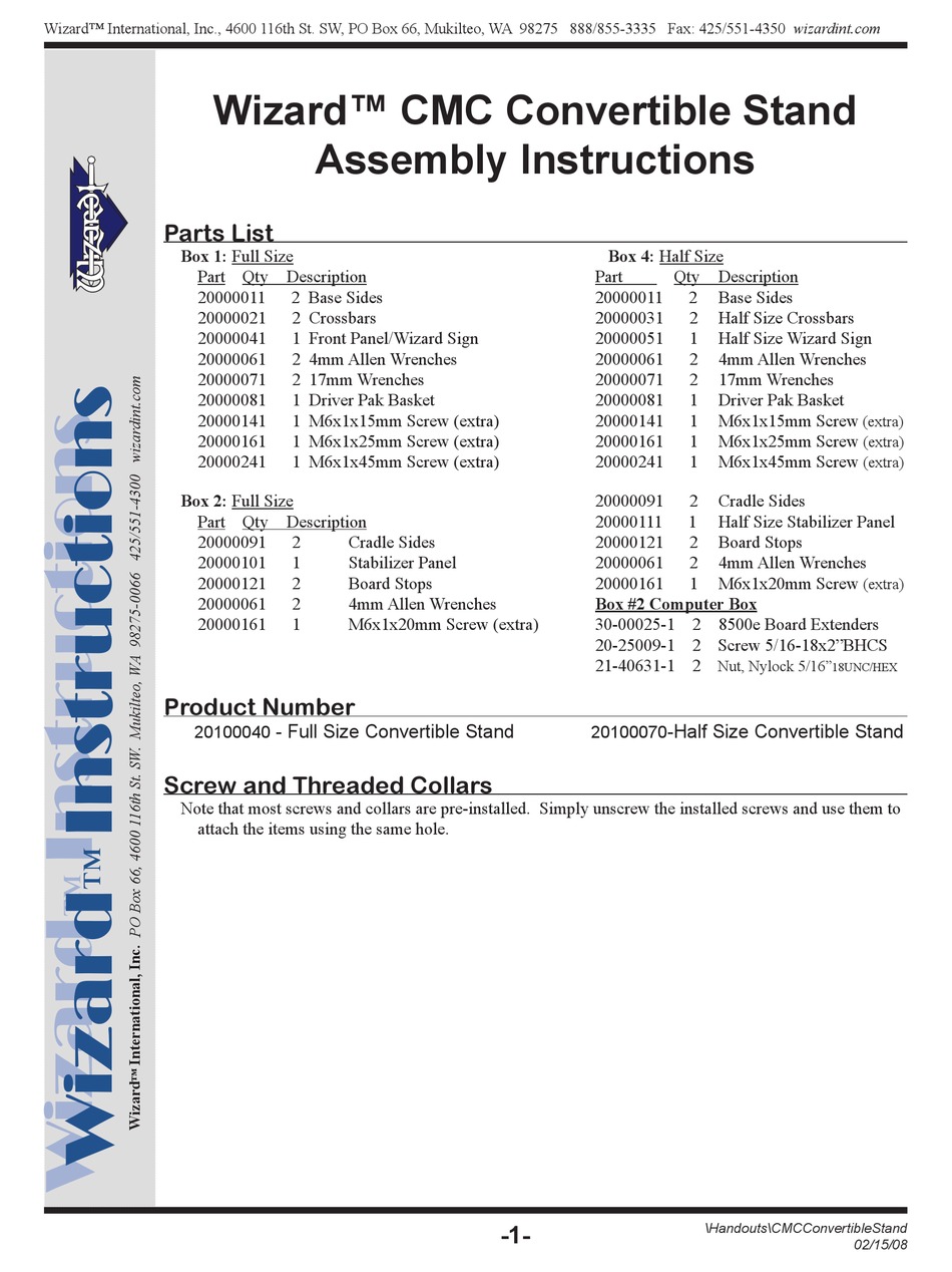 WIZARD 20100040 ASSEMBLY INSTRUCTIONS MANUAL Pdf Download ManualsLib