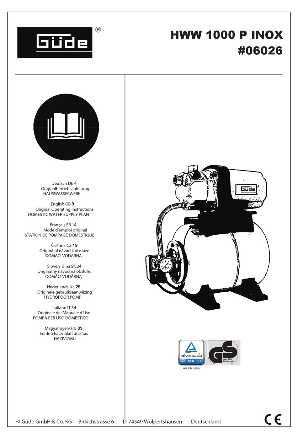 GUDE HWW 1000 P INOX ORIGINAL OPERATING INSTRUCTIONS Pdf Download | ManualsLib