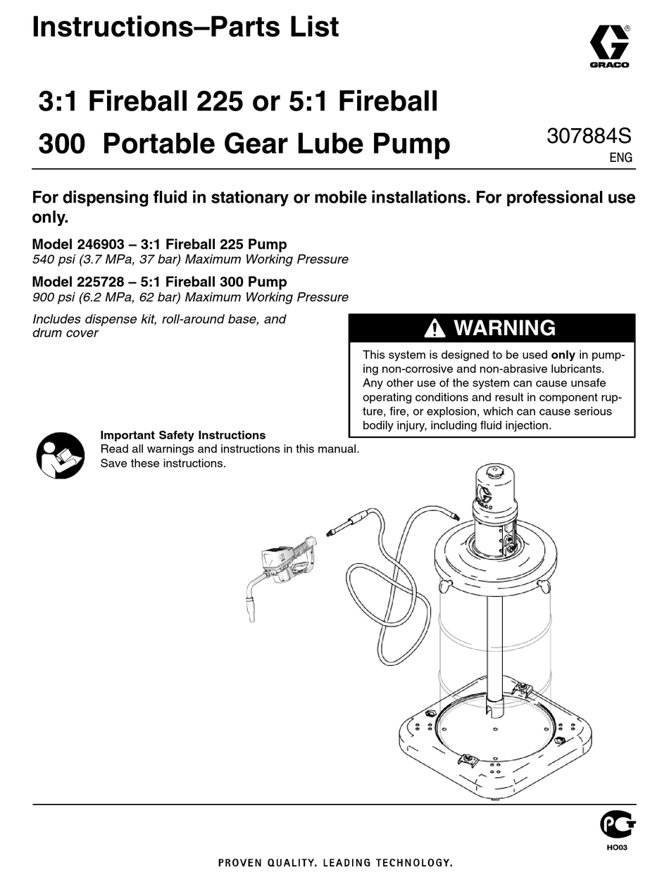 GRACO FIREBALL 225 INSTRUCTIONS-PARTS 