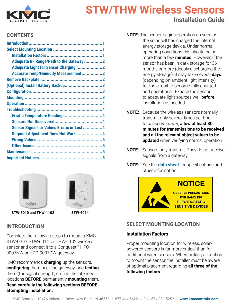 KMC CONTROLS STW SERIES INSTALLATION MANUAL Pdf Download | ManualsLib