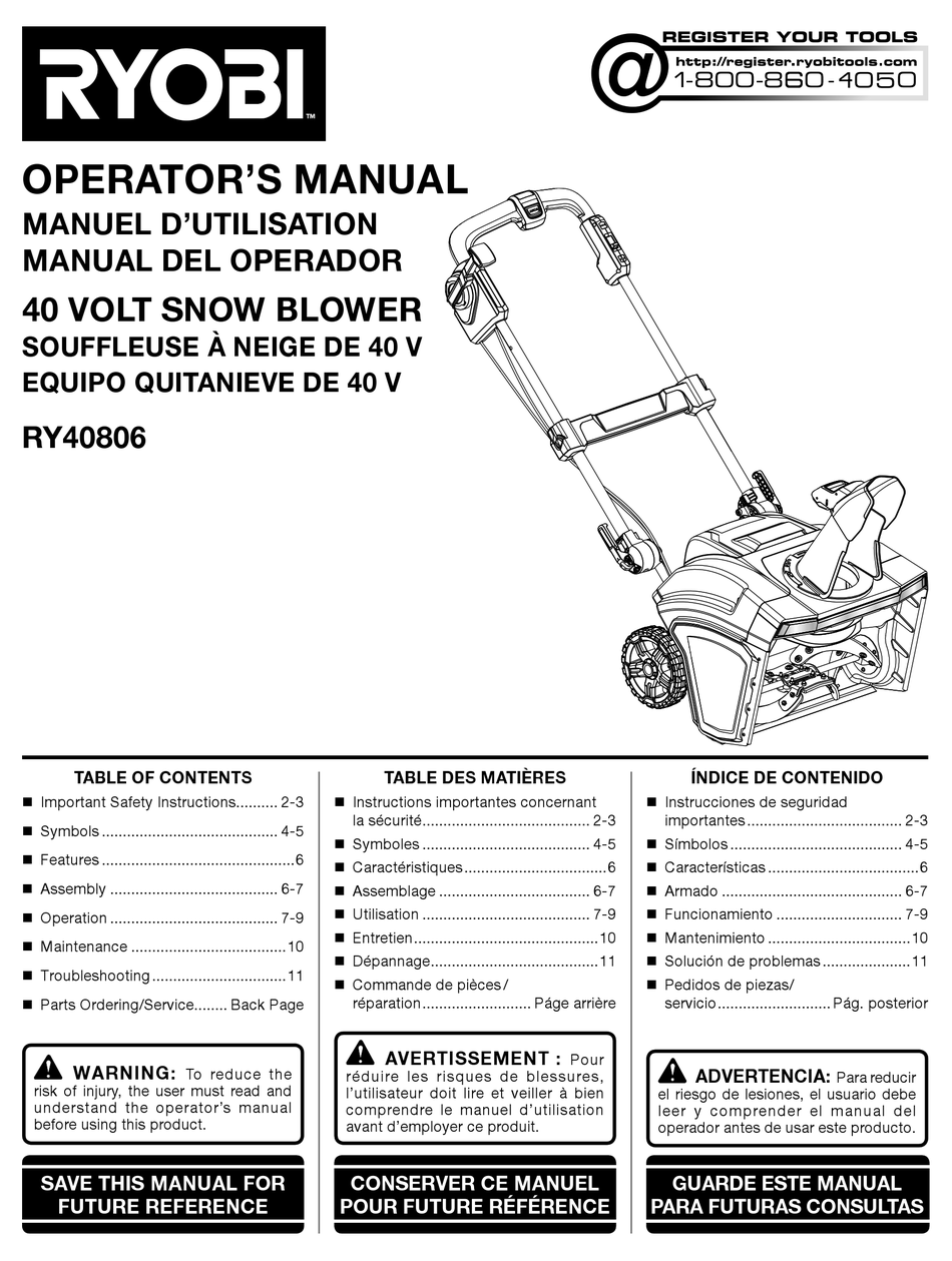 Ryobi Ry40806 Operators Manual Pdf Download Manualslib