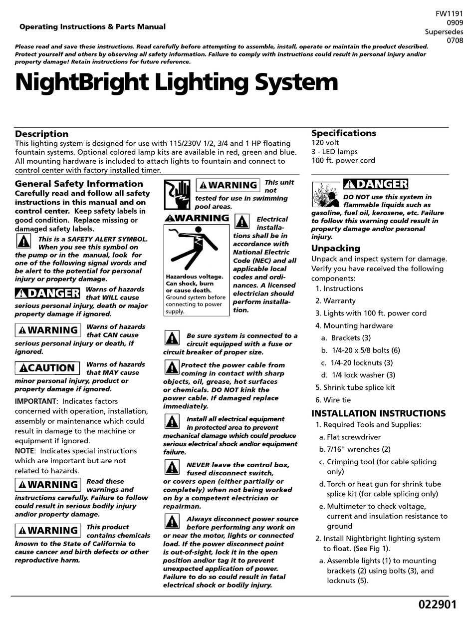 FLINT & WALLING NIGHTBRIGHT OPERATING INSTRUCTIONS & PARTS MANUAL Pdf Download ManualsLib
