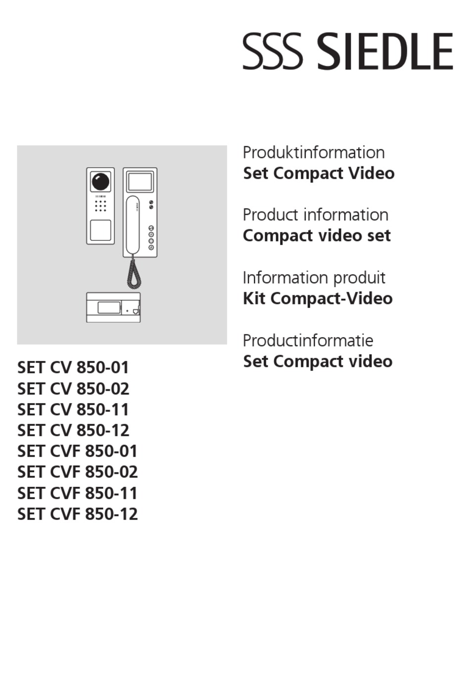 SSS SIEDLE SET CV 850-01 PRODUCT INFORMATION Pdf Download | ManualsLib