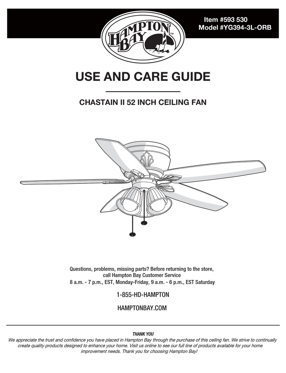 HAMPTON BAY CHASTAIN II USE AND CARE MANUAL Pdf Download | ManualsLib