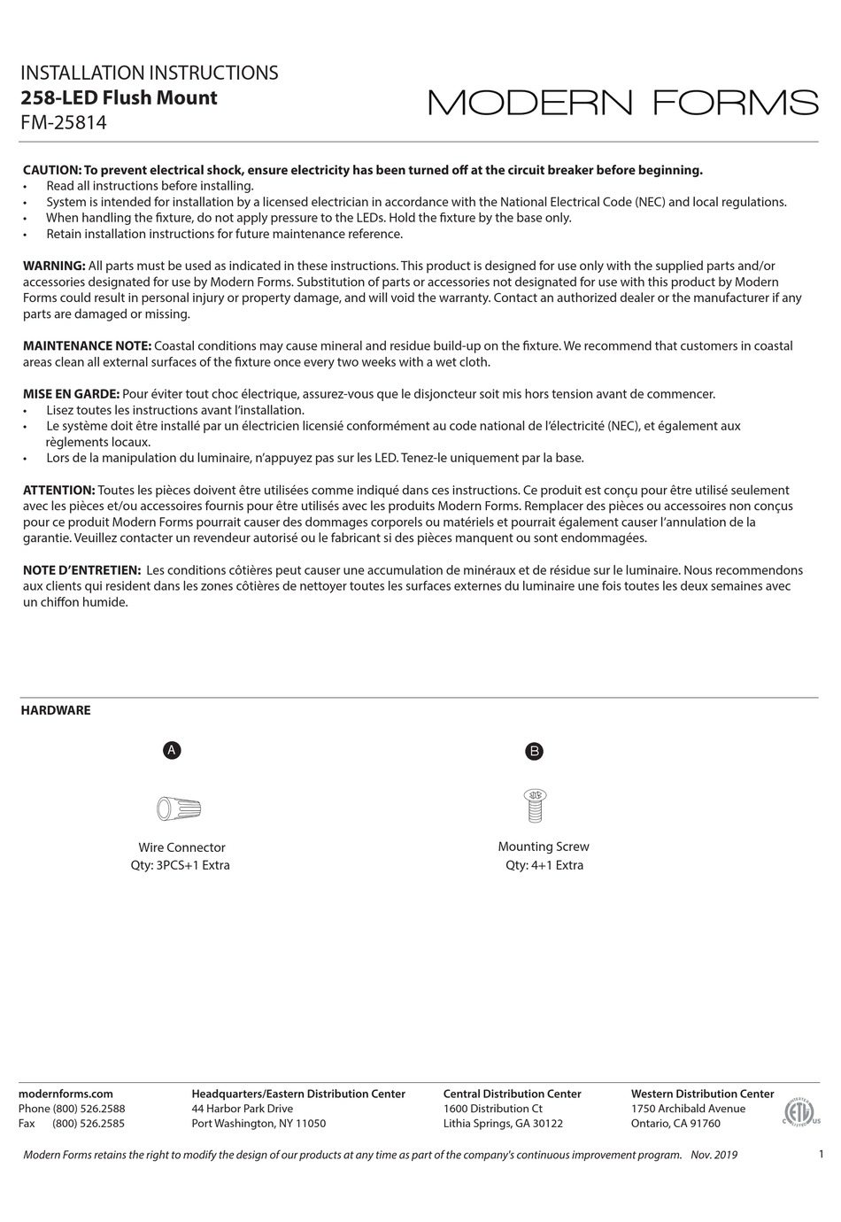 MODERN FORMS 258LED FLUSH MOUNT INSTALLATION INSTRUCTIONS Pdf Download ManualsLib