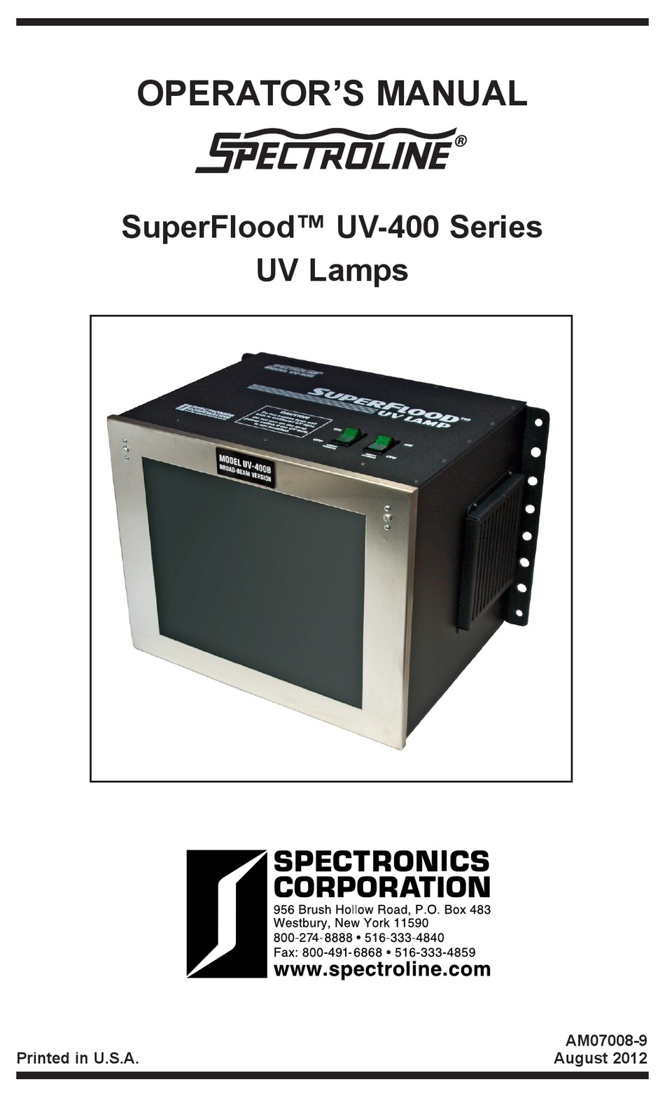 Spectronics Spectroline Superflood Uv 400 Series Operator S Manual Pdf Download Manualslib