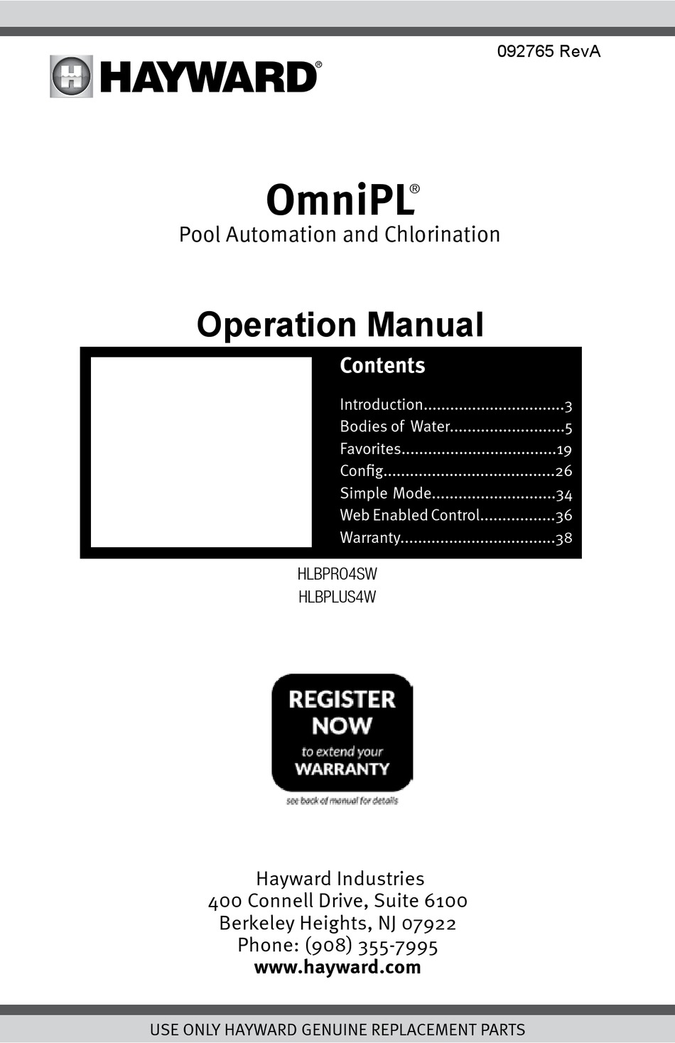 HAYWARD OMNIPL HLBPRO4SW OPERATION MANUAL Pdf Download ManualsLib