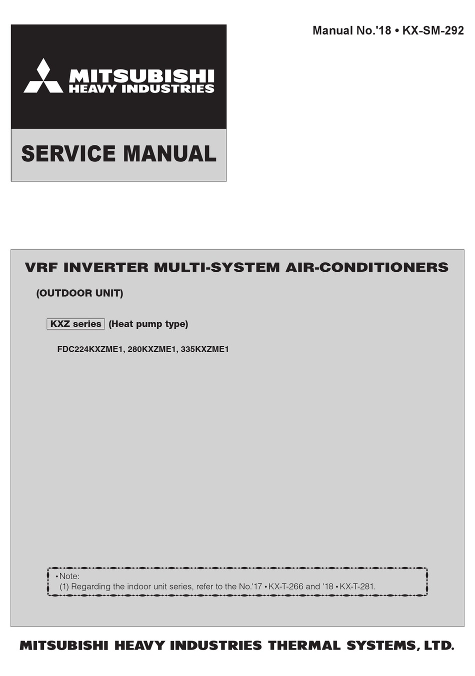 MITSUBISHI HEAVY INDUSTRIES KXZ SERIES SERVICE MANUAL Pdf Download ...