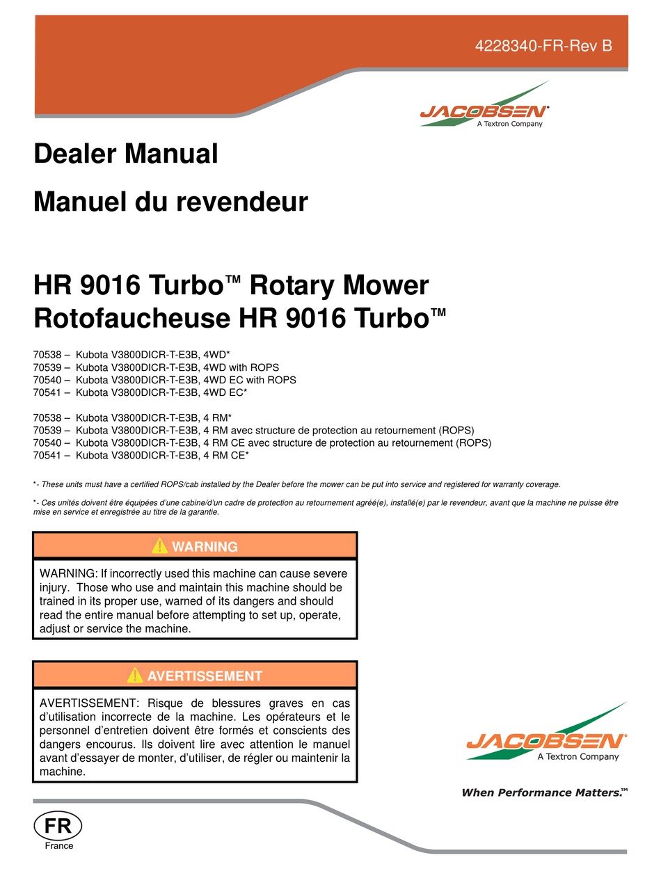Textron Jacobsen Hr 9016 Turbo Dealer S Manual Pdf Download Manualslib