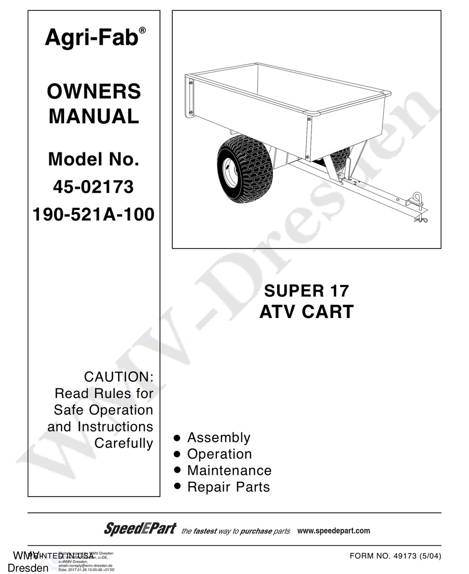 AGRI-FAB SUPER 17 OWNER'S MANUAL Pdf Download | ManualsLib