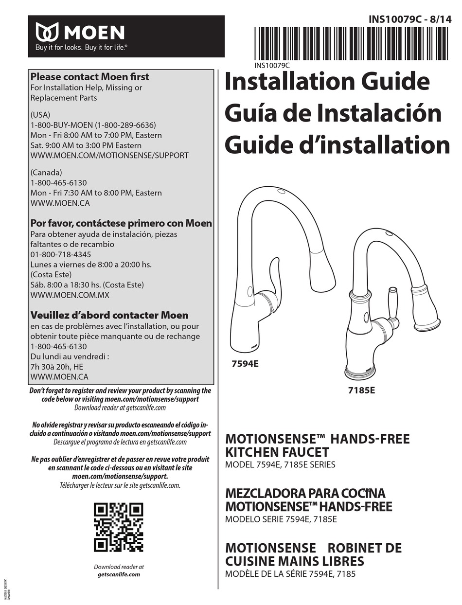 Moen Motionsense 7594e Series Installation Manual Pdf Download Manualslib