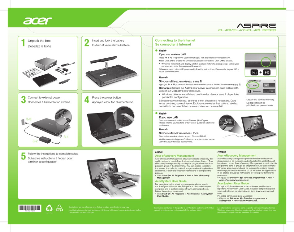 ACER ASPIRE E1-431 SERIES QUICK START MANUAL Pdf Download | ManualsLib