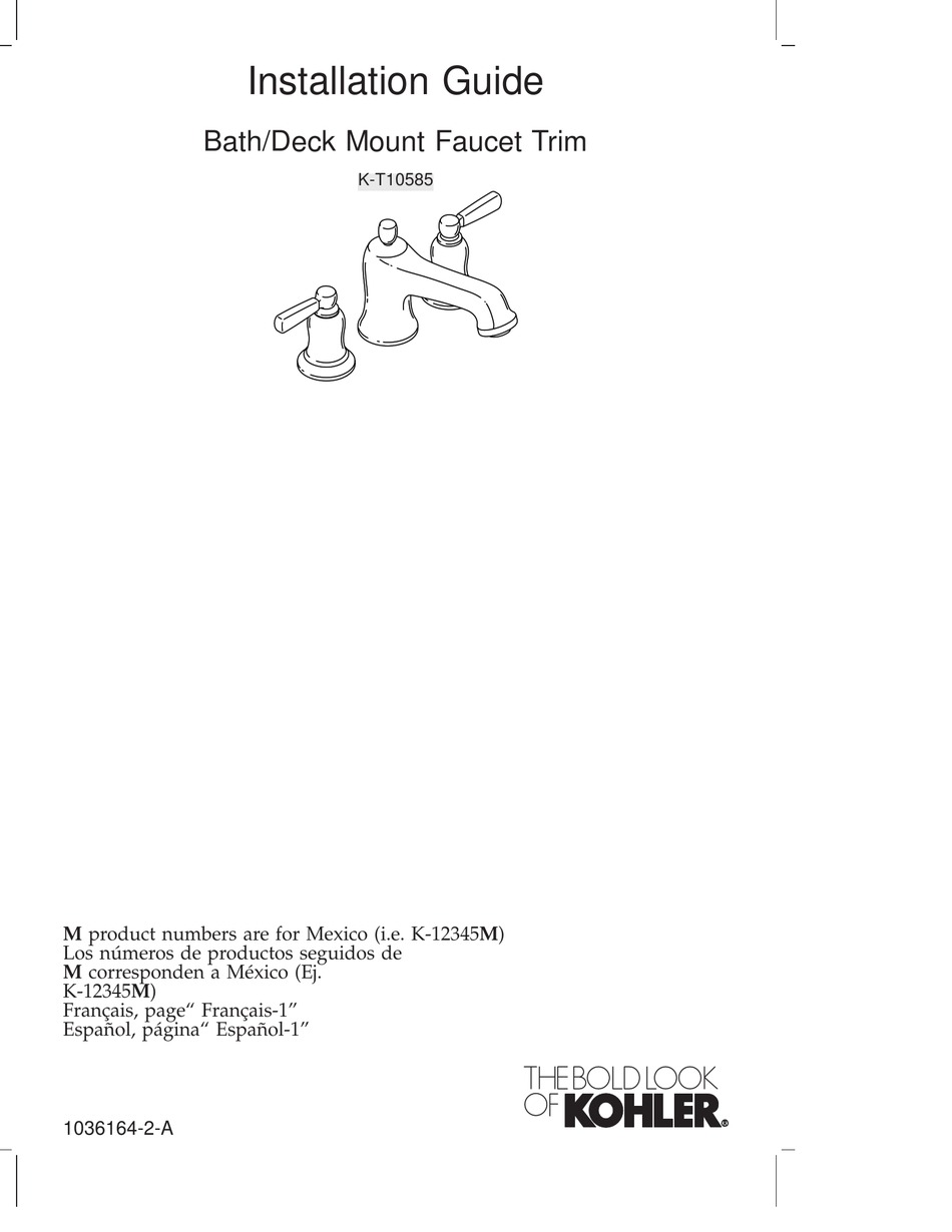 KOHLER KT10585 INSTALLATION MANUAL Pdf Download ManualsLib