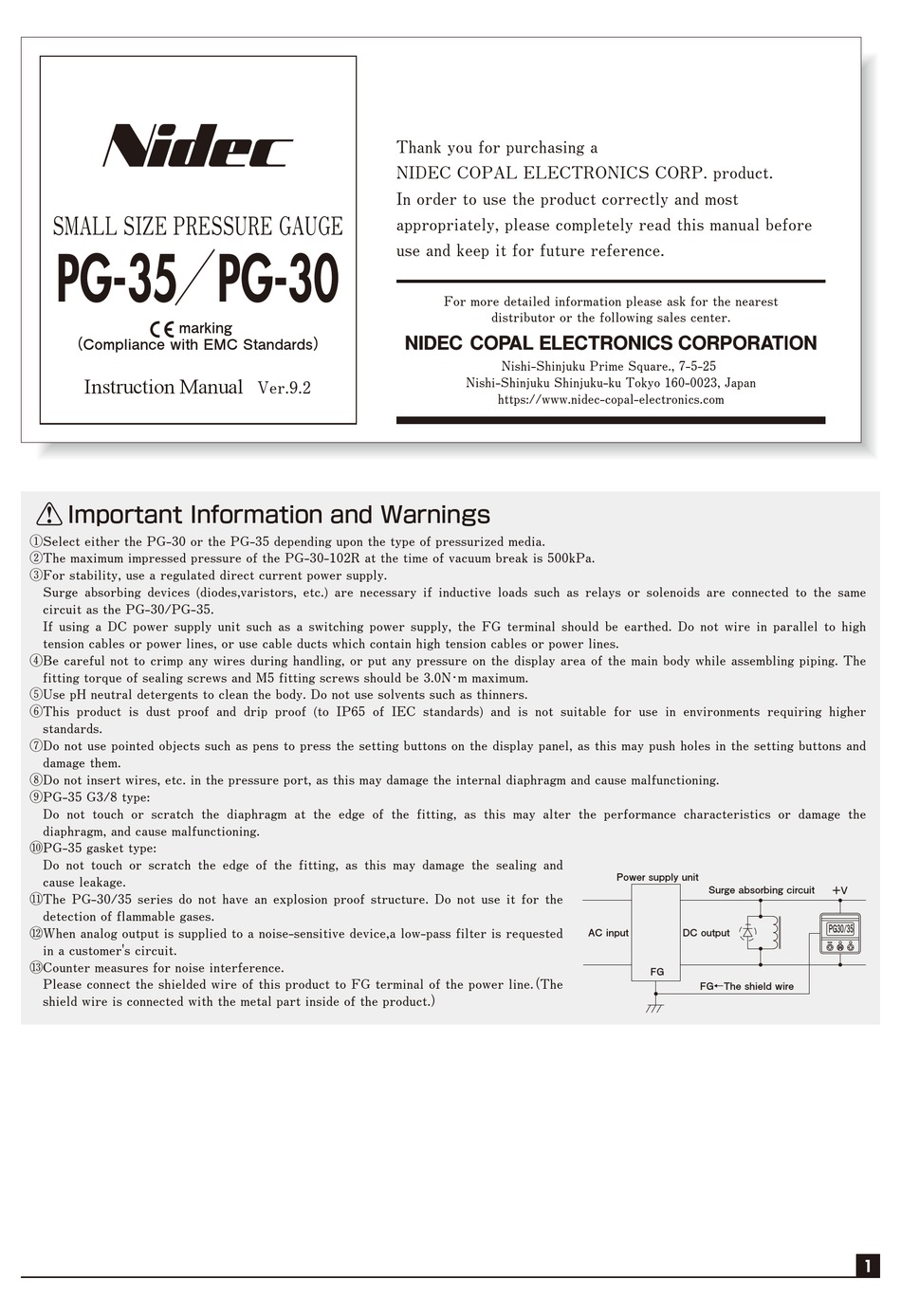 Nidec Pg 35 Instruction Manual Pdf Download Manualslib