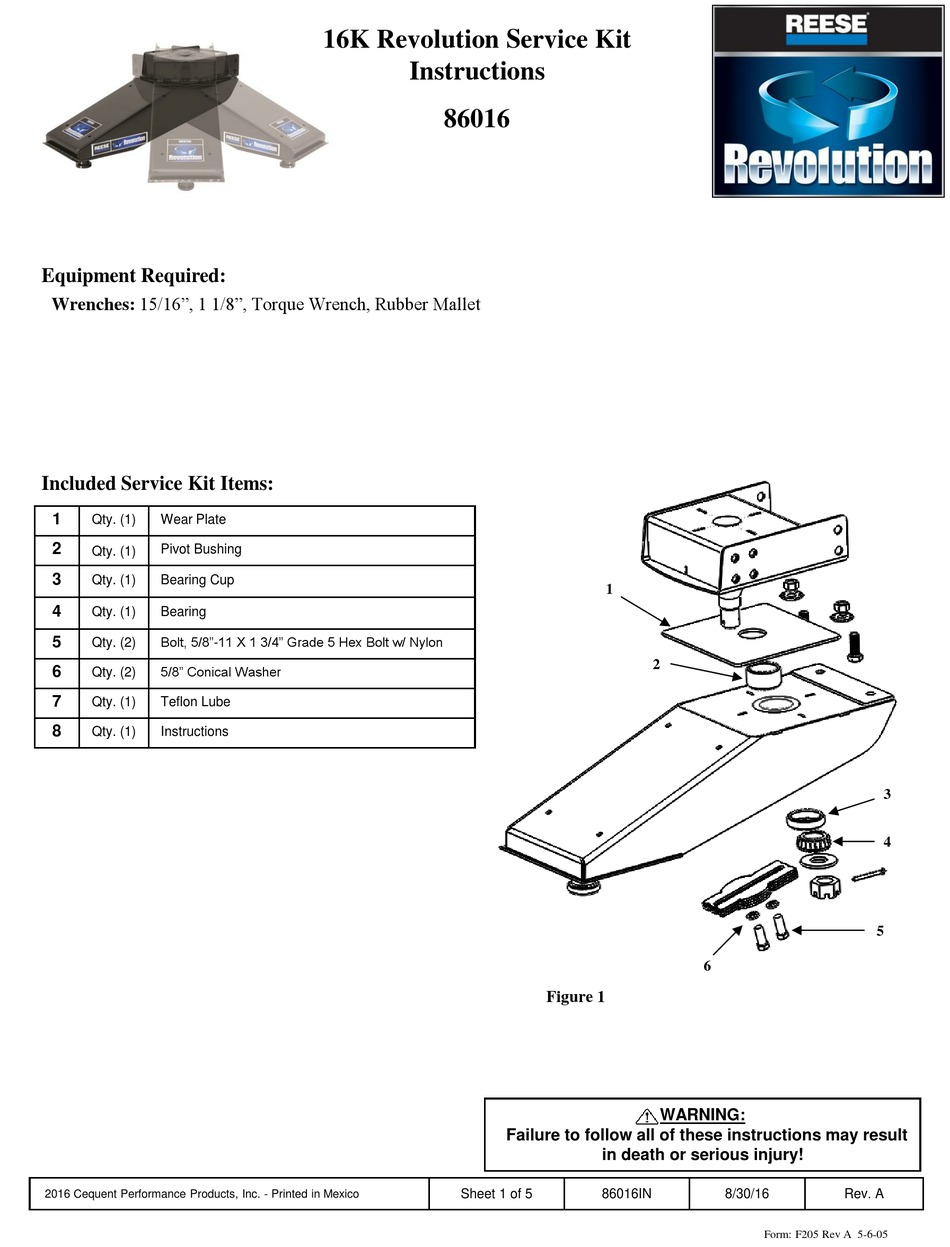 REESE REVOLUTION 86016 INSTRUCTIONS Pdf Download ManualsLib