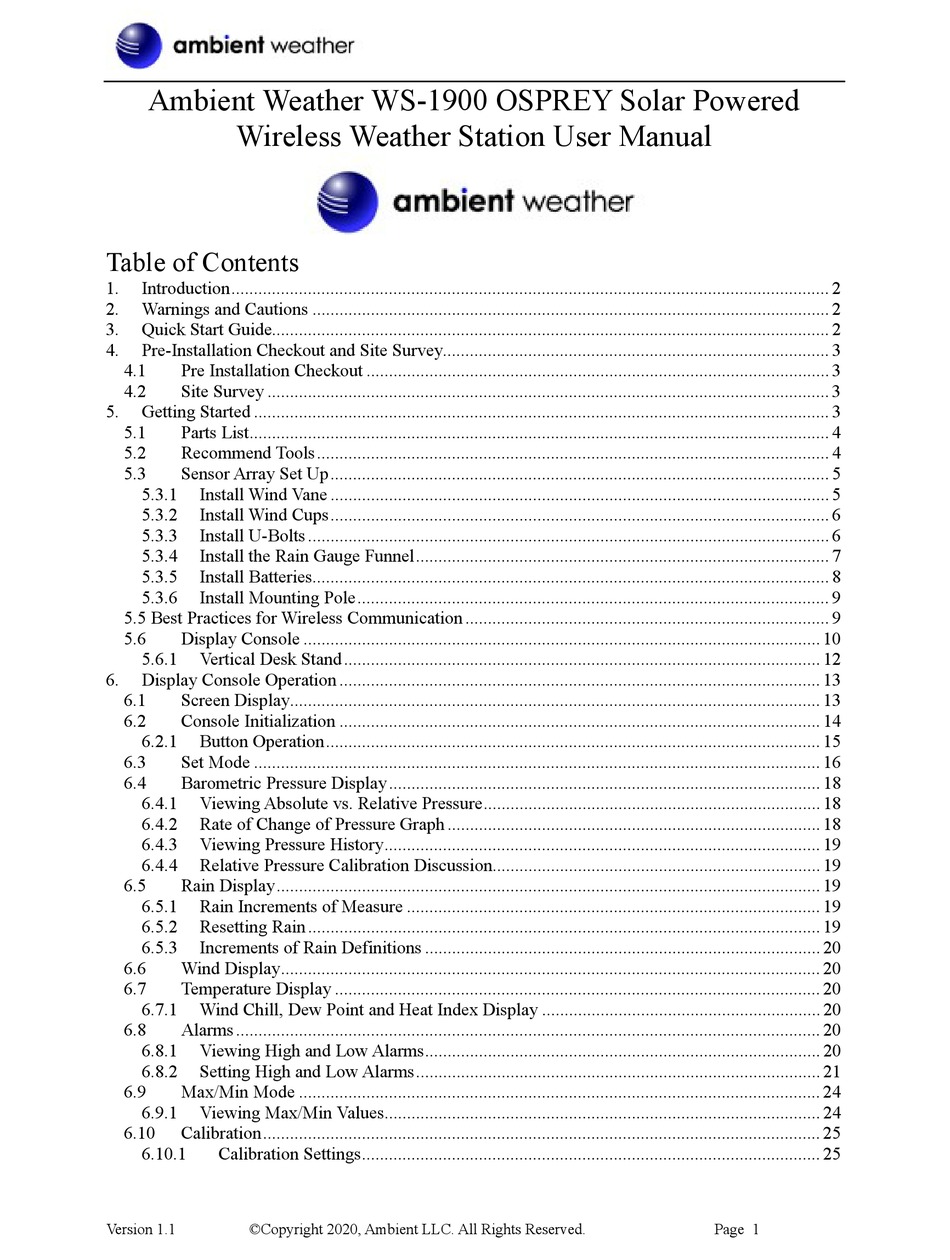 AMBIENT WEATHER WS-1900 USER MANUAL Pdf Download | ManualsLib