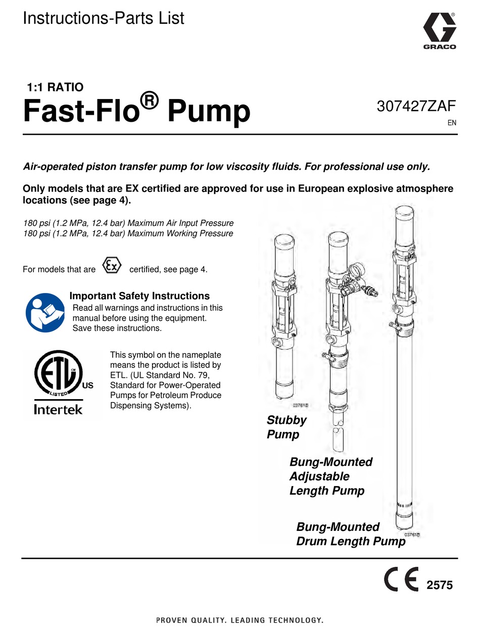 GRACO FASTFLO A SERIES INSTRUCTIONSPARTS LIST MANUAL Pdf Download