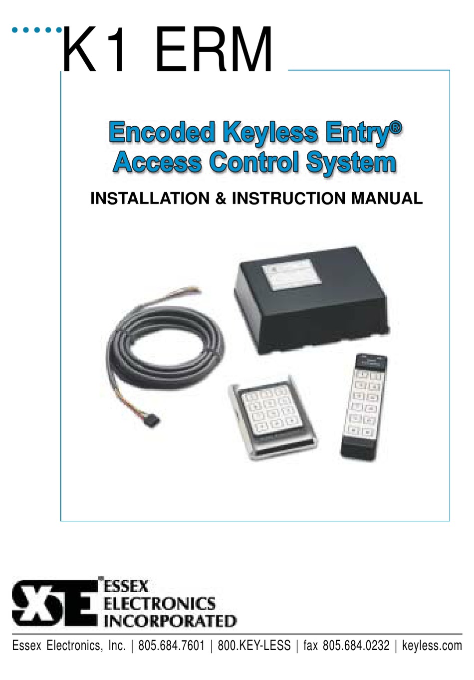 ESSEX ELECTRONICS K1 ERM SERIES INSTALLATION INSTRUCTIONS MANUAL Pdf