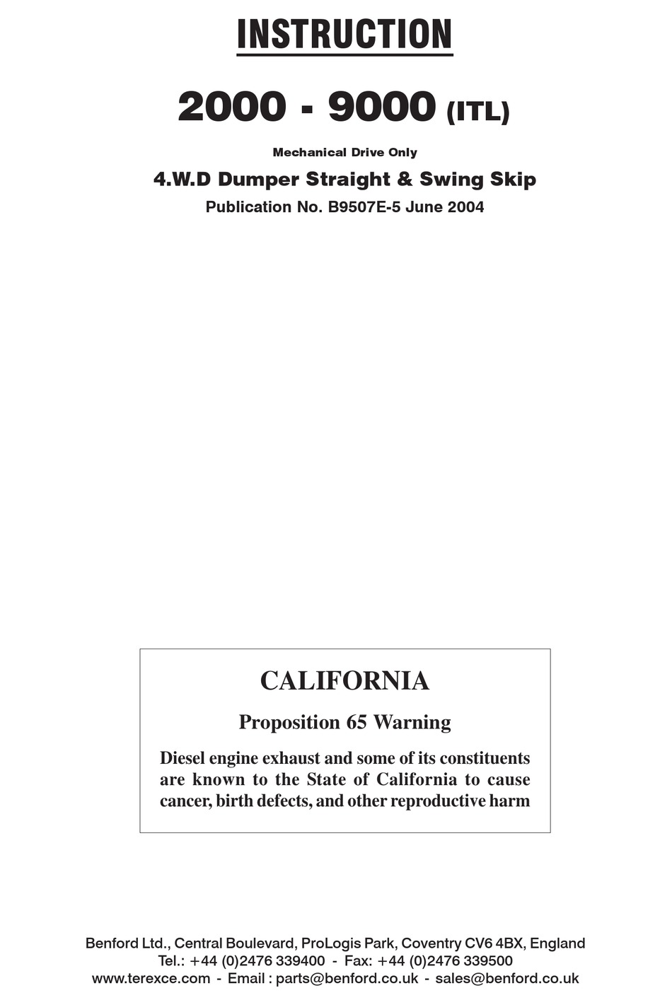 Benford Dumper Operator Manual 2000/9000