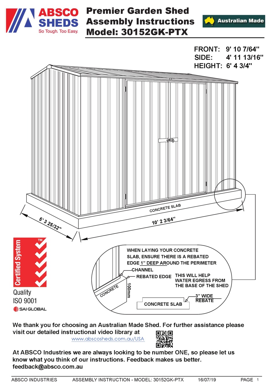 ABSCO SHEDS PREMIER ASSEMBLY INSTRUCTIONS MANUAL Pdf Download ManualsLib