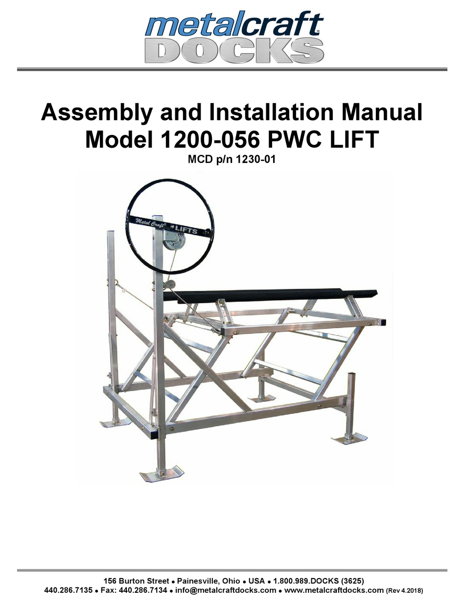 METALCRAFT DOCKS PWC LIFT ASSEMBLY AND INSTALLATION MANUAL Pdf Download
