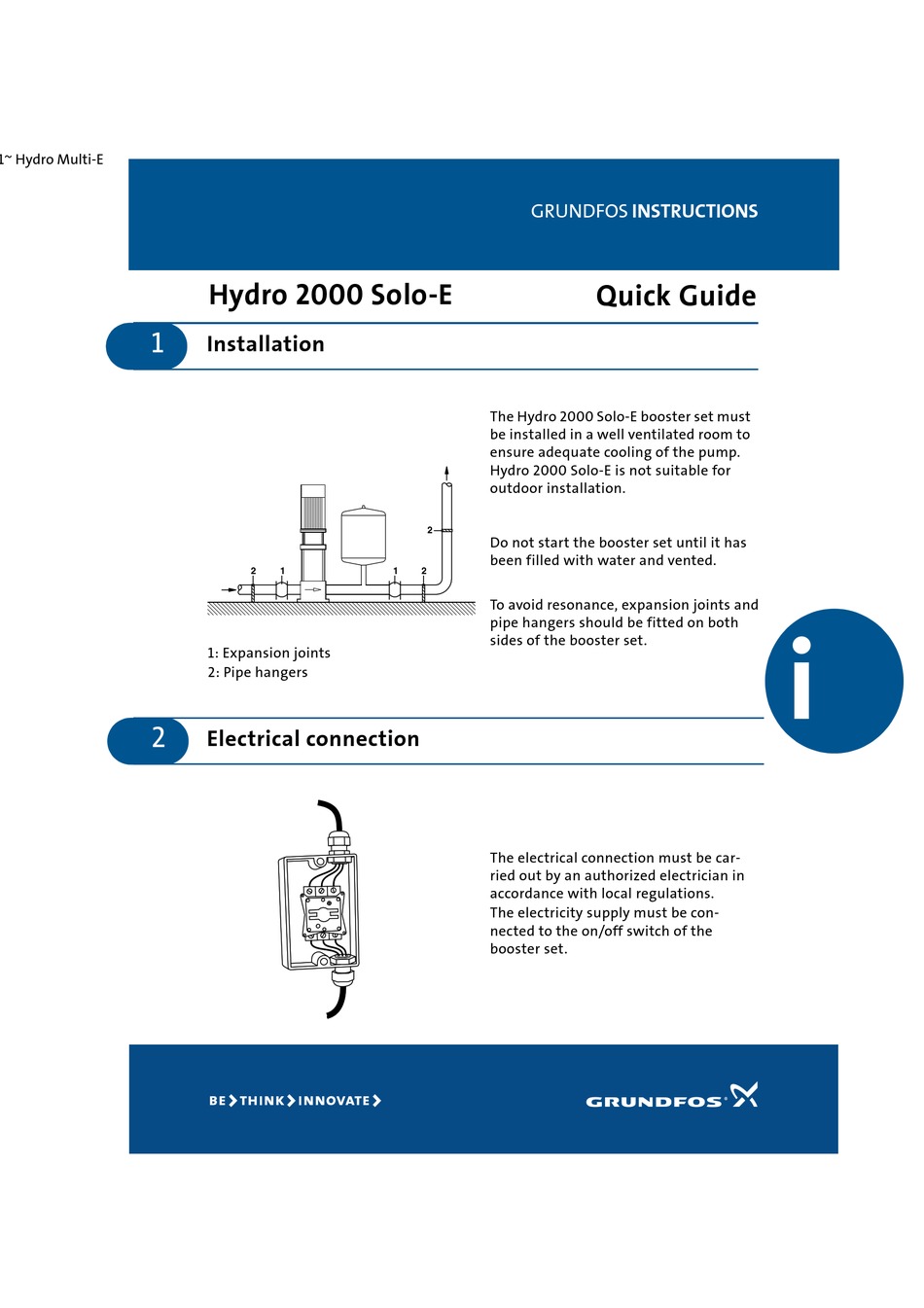 GRUNDFOS HYDRO 2000 SOLO-E QUICK MANUAL Pdf Download | ManualsLib