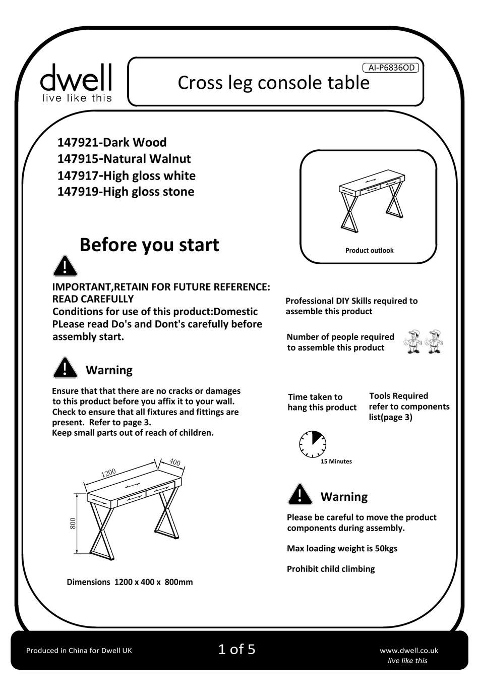 DWELL CONSOLE TABLE 147921 MANUAL Pdf Download ManualsLib