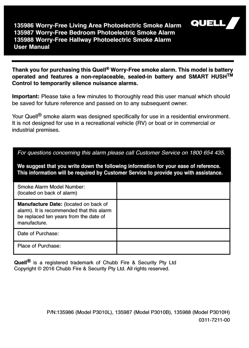 CHUBB QUELL P3010L USER MANUAL Pdf Download ManualsLib