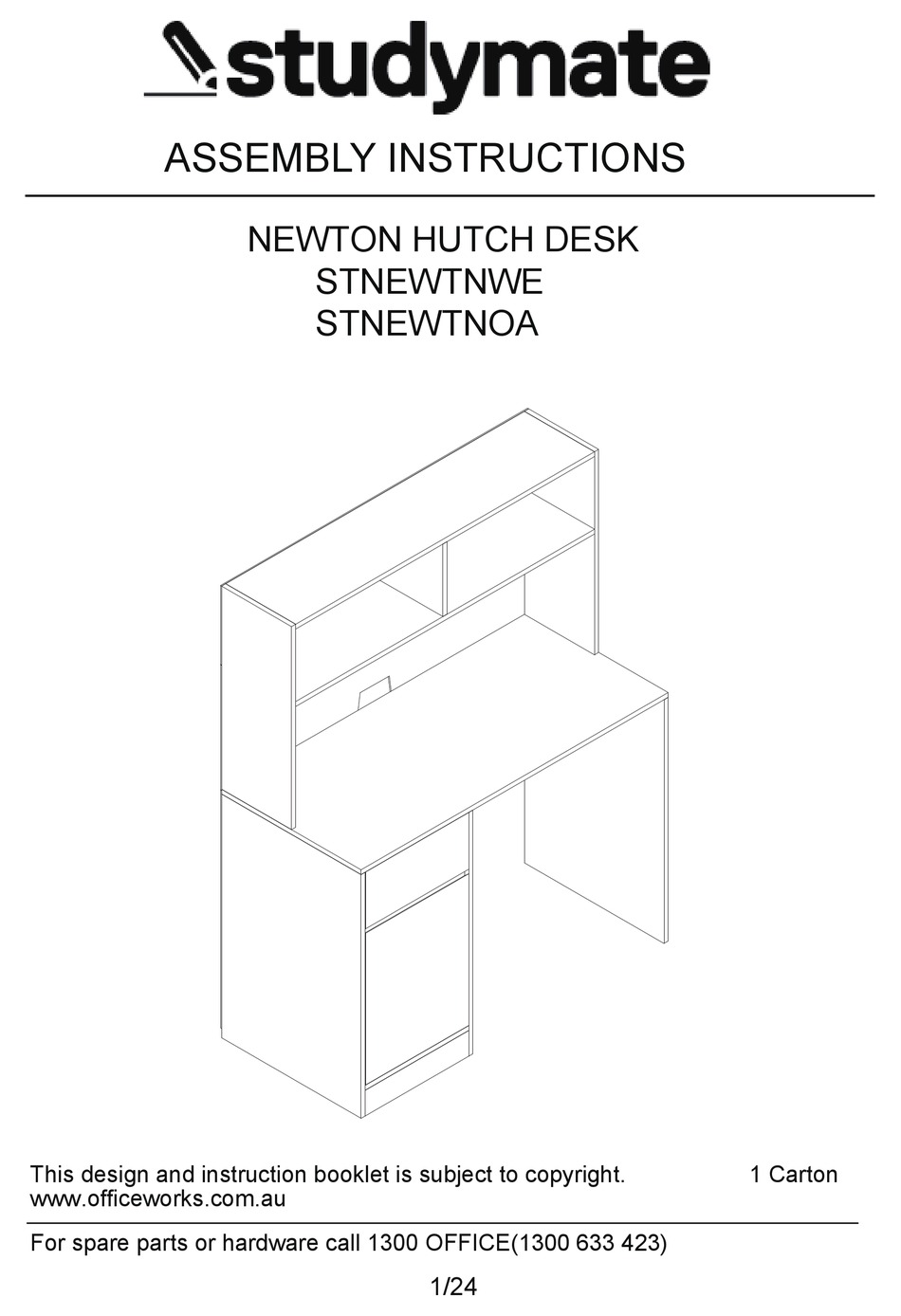 STUDYMATE NEWTON HUTCH DESK ASSEMBLY INSTRUCTIONS MANUAL Pdf Download