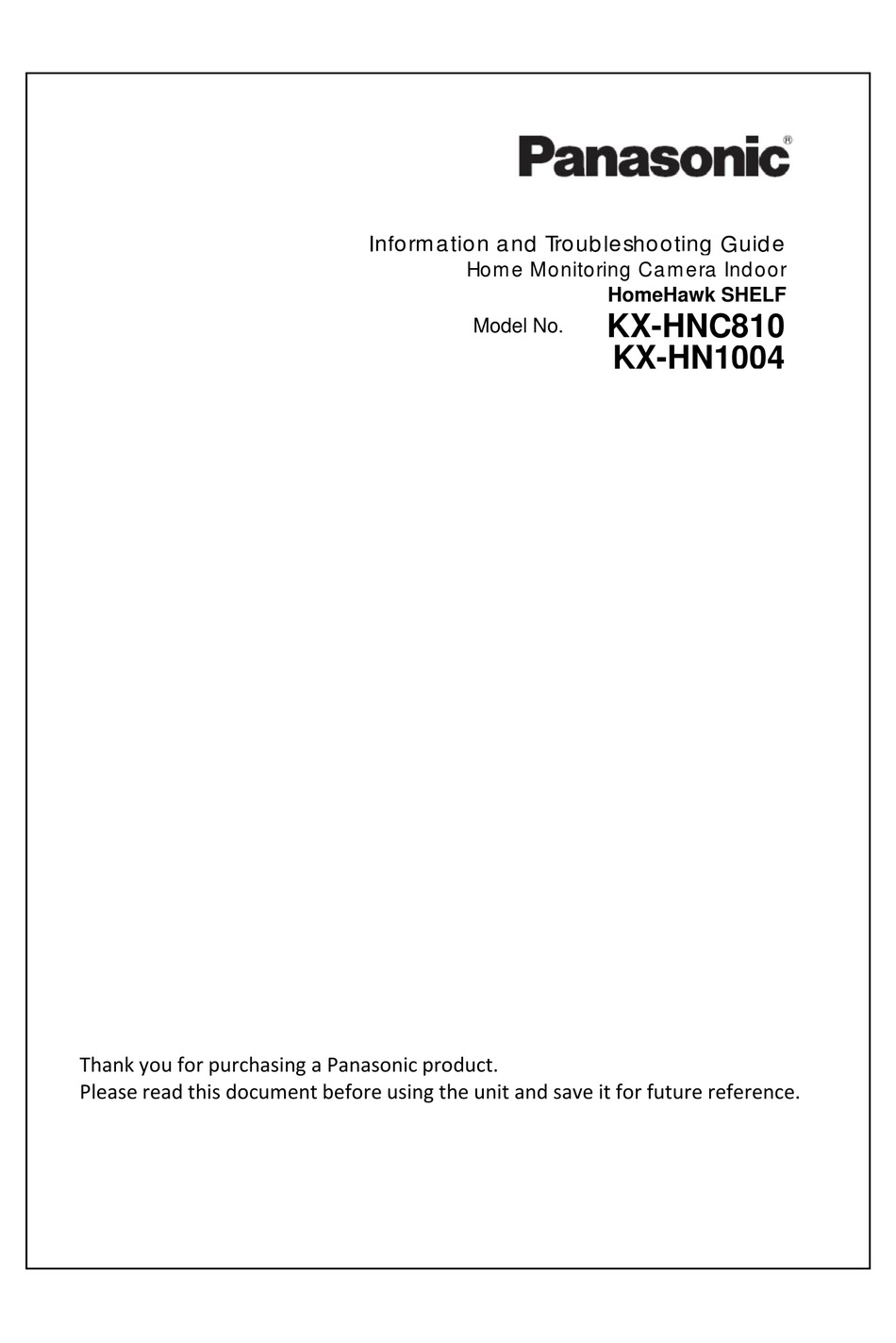 PANASONIC HOMEHAWK SHELF INFORMATION AND TROUBLESHOOTING MANUAL Pdf ...