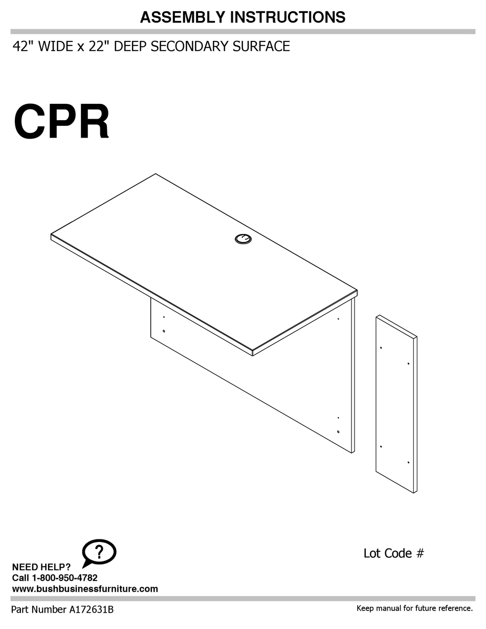 BUSH FURNITURE CPR 42 WIDE X 22 DEEP SECONDARY SURFACE ASSEMBLY