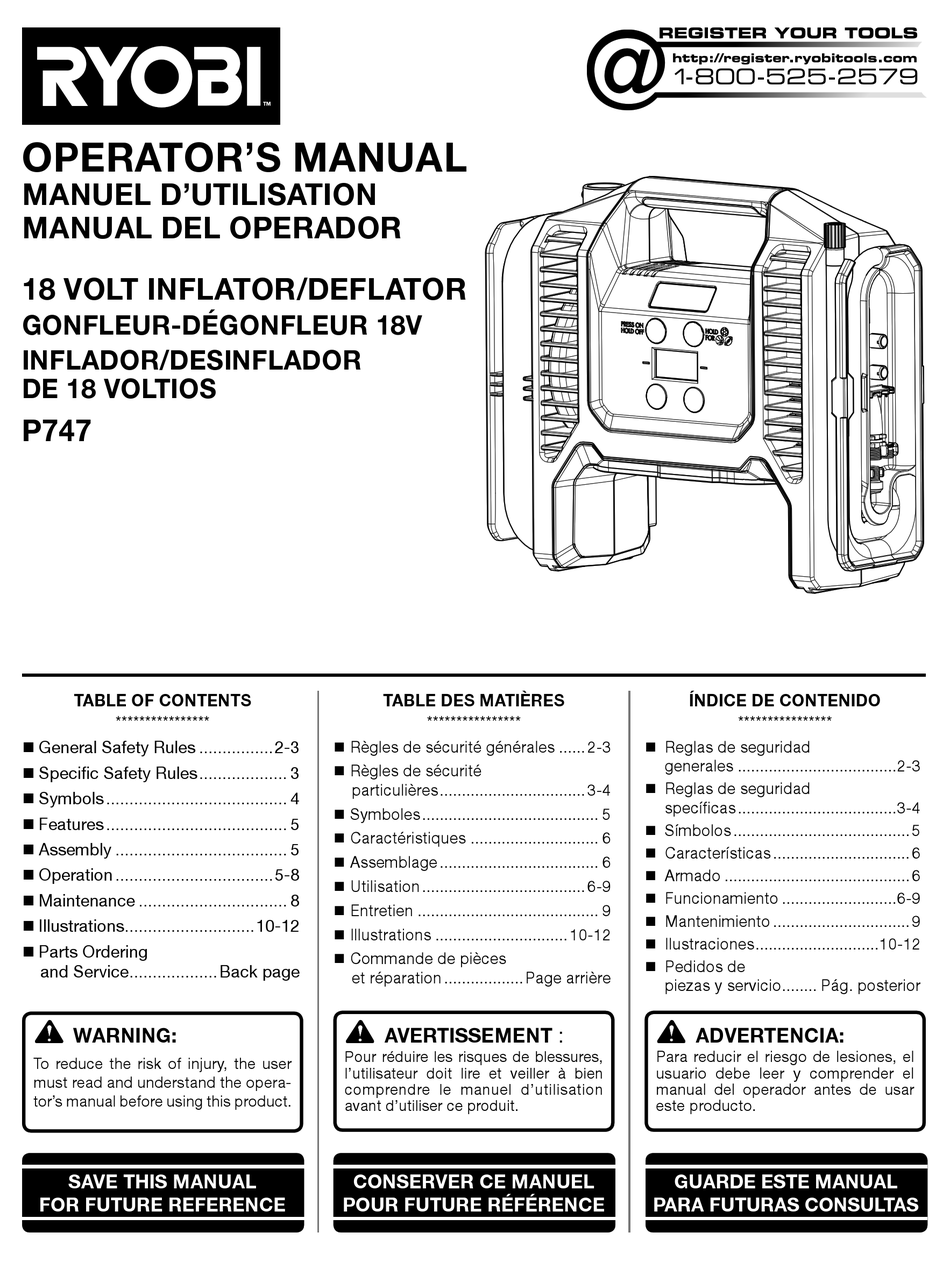 RYOBI P747 OPERATOR'S MANUAL Pdf Download | ManualsLib