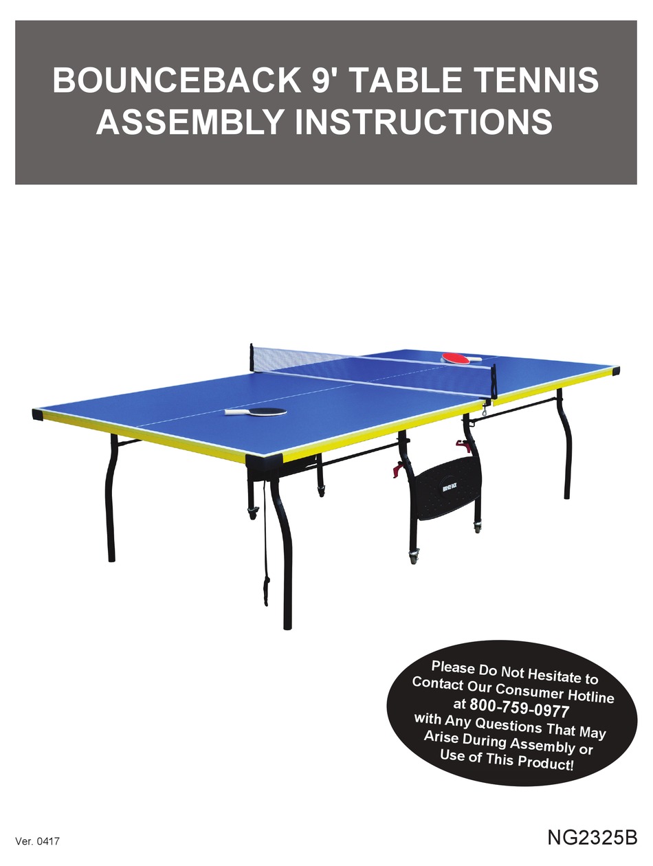 CARMELLI BOUNCEBACK 9' TABLE TENNIS ASSEMBLY INSTRUCTIONS MANUAL Pdf