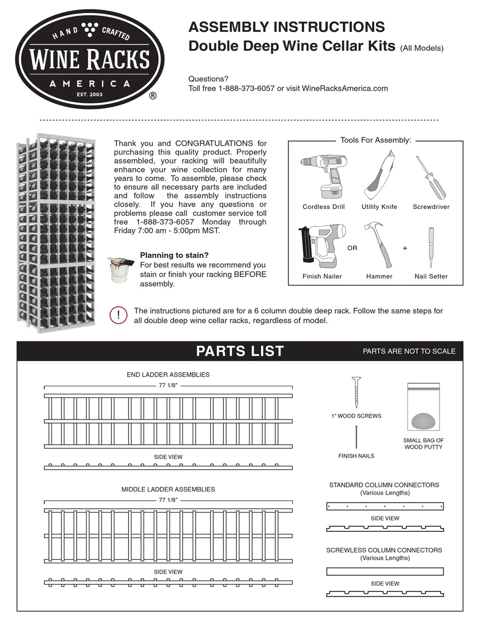 WINE RACKS AMERICA DOUBLE DEEP WINE CELLAR KIT ASSEMBLY INSTRUCTIONS