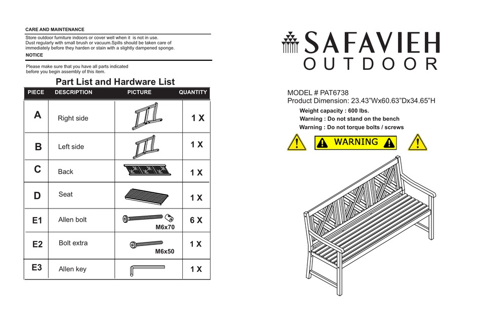 SAFAVIEH PAT6738 ASSEMBLY INSTRUCTIONS Pdf Download ManualsLib