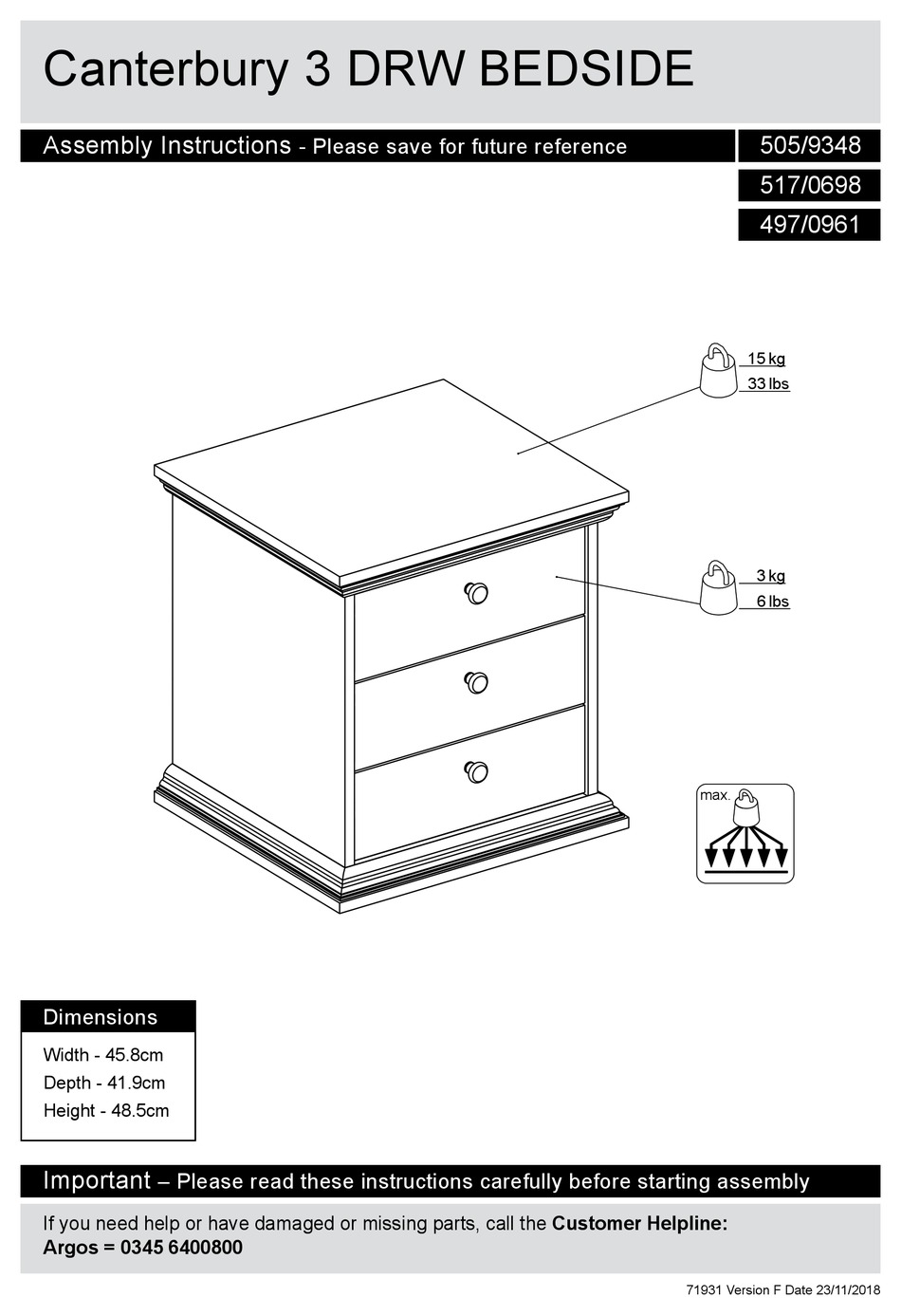 ARGOS CANTERBURY 505/9348 ASSEMBLY INSTRUCTIONS MANUAL Pdf Download