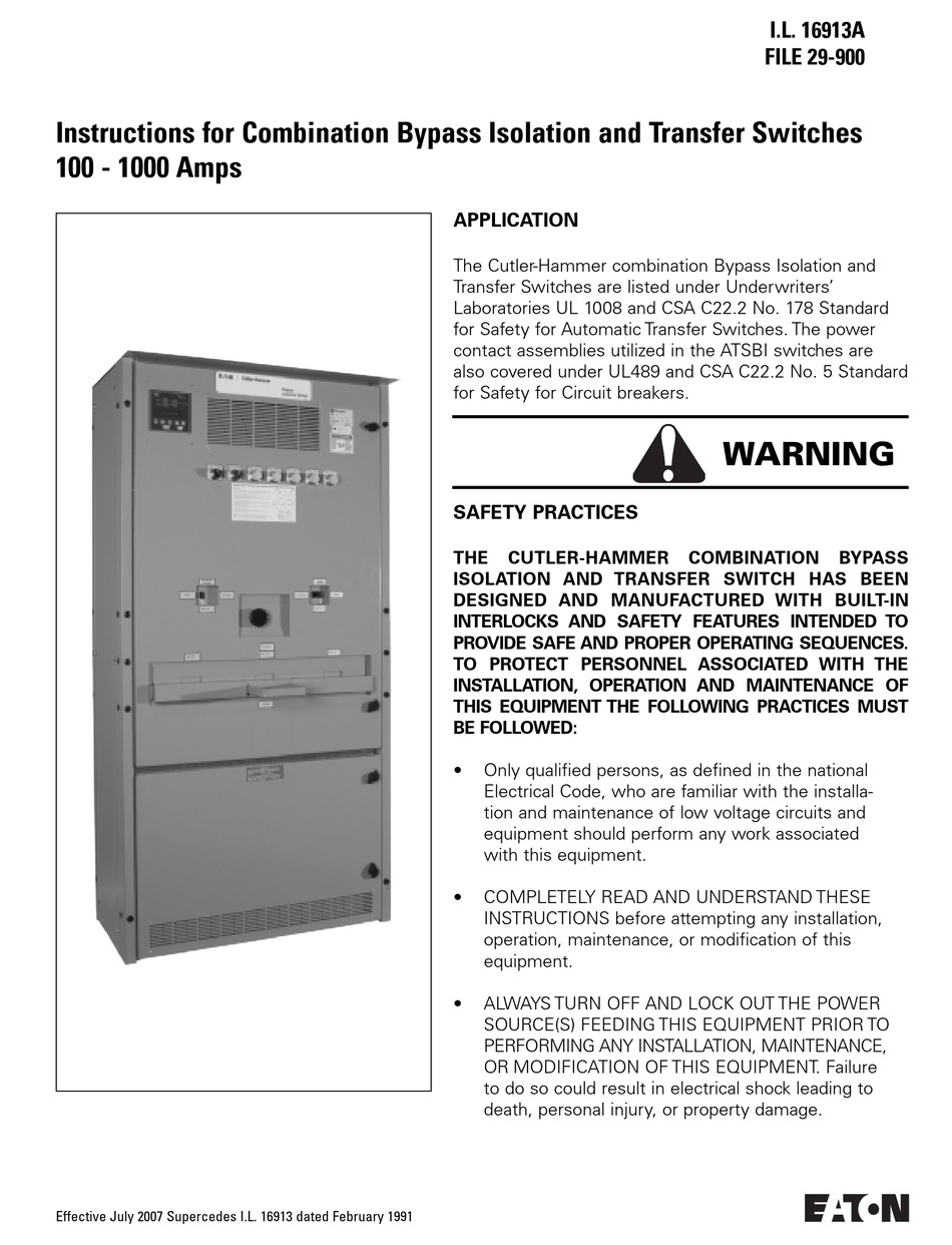 EATON CUTLERHAMMER BIHI INSTRUCTIONS MANUAL Pdf Download ManualsLib