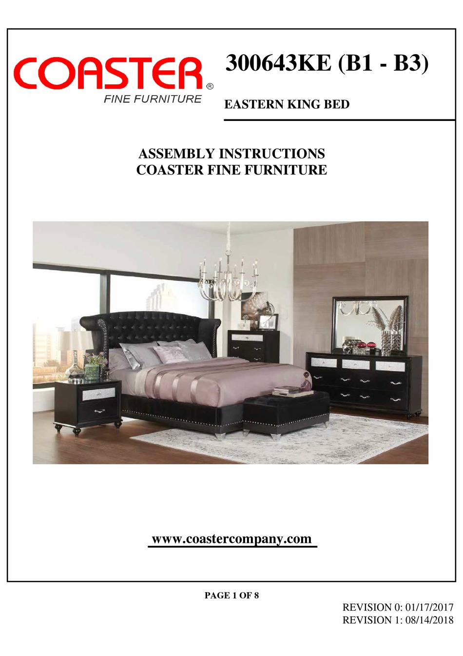 Assembly Instructions Manual, Coaster Fine Furniture King Bed Assembly Instructions